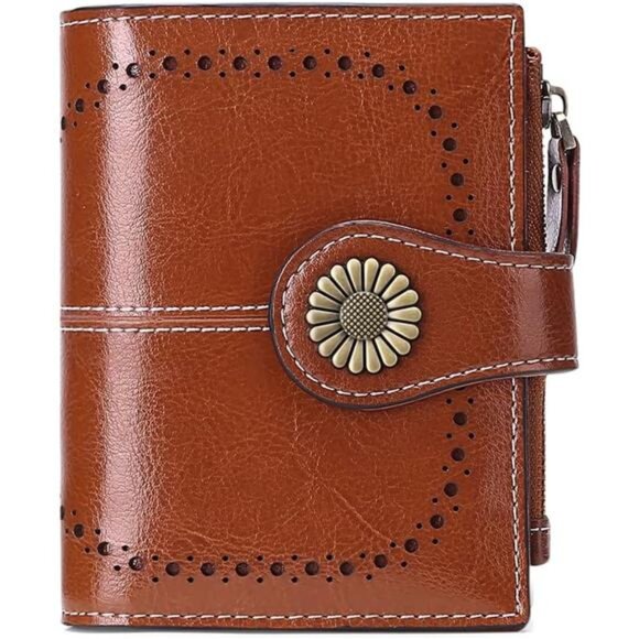 Small Womens Wallet Leather Bifold Card Holder RFID Blocking with Zipper Pocket - Picture 1 of 7